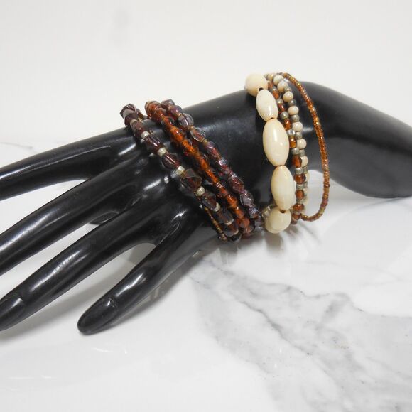 Boho Wrap Bracelet | Brown Glass Beads & Creamy White Shells | Layered Jewelry - Picture 2 of 2